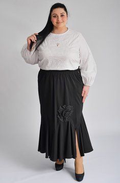 Черная юбка макси с разрезом и цветочным декором СП-28040-52 фото