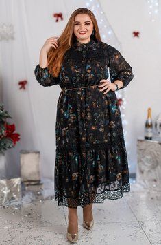 Элегантное платье черного цвета с цветочным принтом и кружевом СУ-30341-26 фото