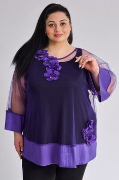 Блуза-двойка с цветочным декором в фиолетовом оттенке БЛ-28136-66 фото