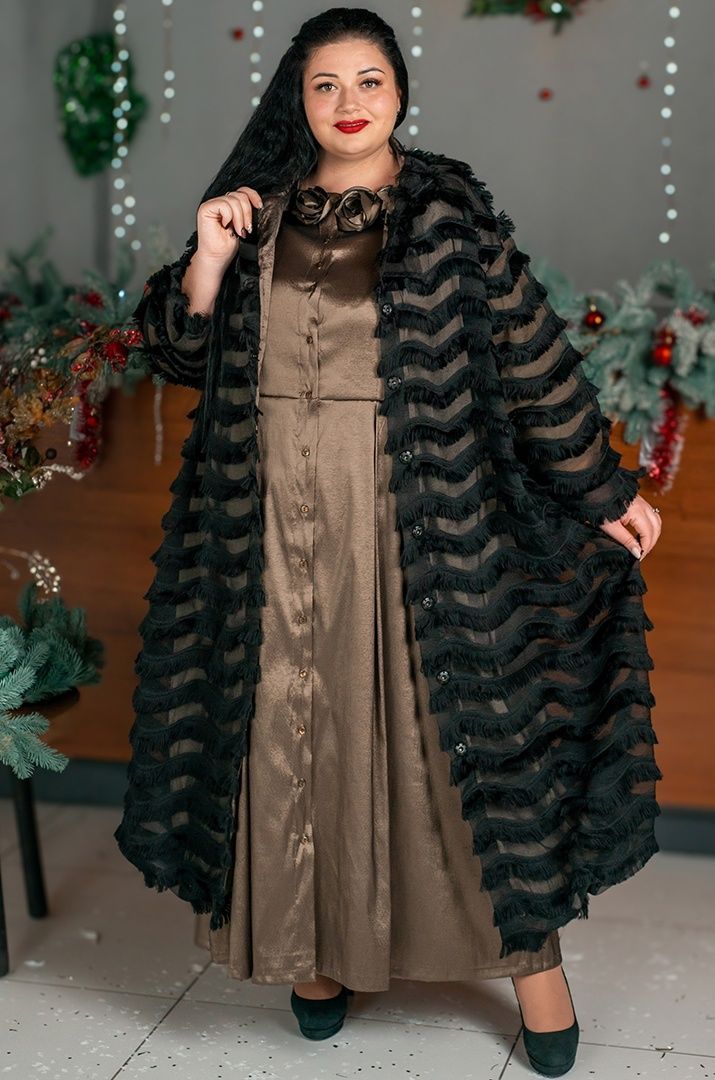 Кардиган с текстурной бахромой в черном цвете КА-28547-34 фото
